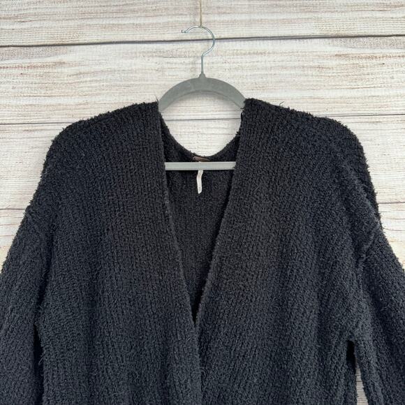 Free People Faux Wrap Sccop Neck Rough Knit Sweater Womens Medium Black - Picture 3 of 13